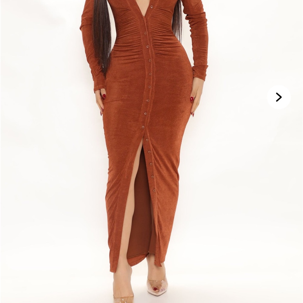 NEW Elegant Copper Button-Down Maxi Dress